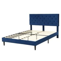 Queen Mattress Base Platform Wooden Velevt Headboard Bed Frame