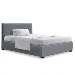King Single Size Gas Lift Bed Frame Base Storage Grey Fabric NINO