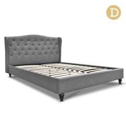 Double Size Wooden Upholstered Bed Frame Headborad - Grey