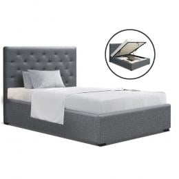 VILA King Single Size Gas Lift Bed Frame  With Storage Mattress Grey