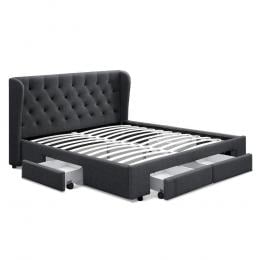 Queen Size Bed Frame Base Mattress With Storage Drawer Charcoal