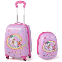 2-pc Kids Children Carry-on Luggage Set With Spinner Wheels - Pink