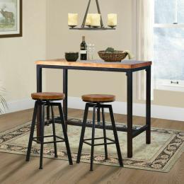 3pc Industrial Table Bar Stools Wood Chair Set Home Kitchen Furniture