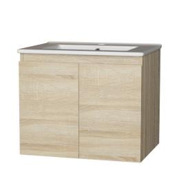 Vanity Basin Cabinet Storage Bathroom Wall Mounted Ceramic 600mm Oak
