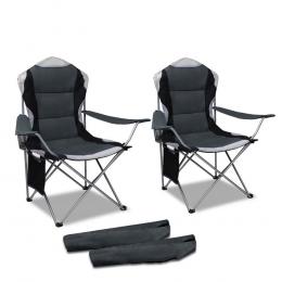 Set of 2 Portable Folding Camping Arm Chair - Grey