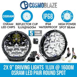 Cosmoblaze 9In Driving Lights Genuine Osram Led Pair Round Spot