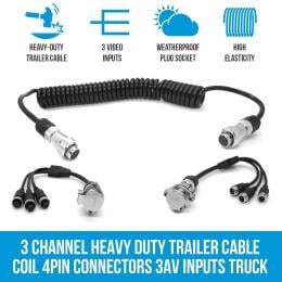 Elinz 3 Channel Heavy Duty Trailer Cable Coil 4pin Connectors