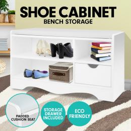 Shoe Rack Cabinet Organiser White Cushion - 80 x 30 x 45 - White