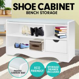 Shoe Rack Cabinet Organiser Grey Cushion - 80 x 30 x 45 - White