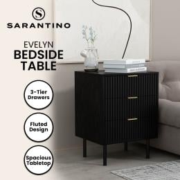 Sarantino Evelyn Bedside Table with 3 Drawers - Black