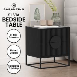 Sarantino Silvia Bedside Table with 2 Drawers and Black Handles