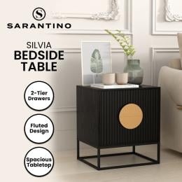 Sarantino Silvia Bedside Table with 2 Drawers - Black