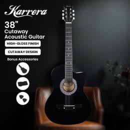 Karrera 38in Cutaway Acoustic Guitar with Guitar Bag - Black
