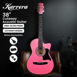 Karrera 38in Cutaway Acoustic Guitar with Carry Bag - Pink