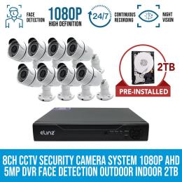 Elinz 8ch Cctv Security System 8x Cameras 1080p 2tb Face Detection