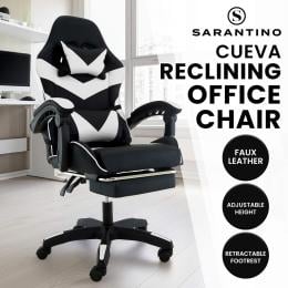Sarantino Cueva Reclining High Back Office Gaming Chair Seat Retractable Footrest Office Computer Black & White