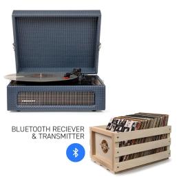 Voyager Navy - Bluetooth Portable Turntable  & Record Storage Crate