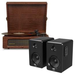 Crosley Voyager Bluetooth Turntable Brown Croc Majority D40 Speakers