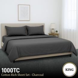 1000 Thread Count Cotton Rich King Bed Sheets 4-Piece Set - Charcoal
