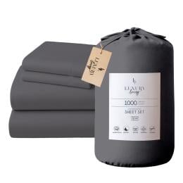 1000 Thread Count Cotton Rich King Bed Sheet Set 4-Piece Gift Pack in Charcoal