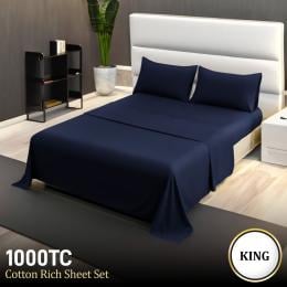 1000 Thread Count Cotton Rich King Bed Sheets 4-Piece Set - Navy