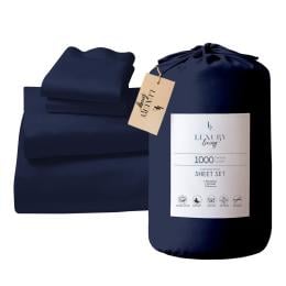 1000 Thread Count Cotton Rich Queen Bed Sheet Set 4-Piece Gift Pack in Navy