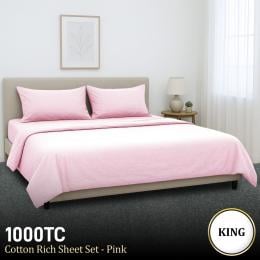 1000 Thread Count Cotton Rich King Bed Sheets 4-Piece Set - Pink
