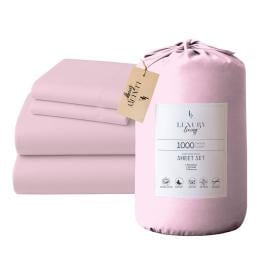 1000 Thread Count Cotton Rich King Bed Sheet Set 4-Piece Gift Pack in Pink