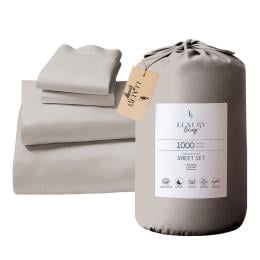 1000 Thread Count Cotton Rich King Bed Sheet Set 4-Piece Gift Pack in Silver