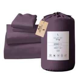 1000 Thread Count Cotton Rich Queen Bed Sheet Set 4-Piece Gift Pack in Lilac