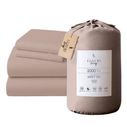1000 Thread Count Cotton Rich Queen Bed Sheet Set 4-Piece Gift Pack in Linen