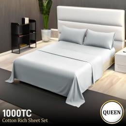 1000 Thread Count Cotton Rich Queen Bed Sheets 4-Piece Set - Pale Blue