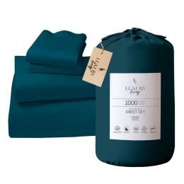 1000 Thread Count Cotton Rich Queen Bed Sheet Set 4-Piece Gift Pack in Teal
