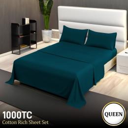 1000 Thread Count Cotton Rich Queen Bed Sheets 4-Piece Set - Teal