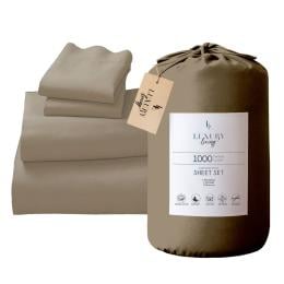 1000 Thread Count Cotton Rich Queen Bed Sheet Set 4-Piece Gift Pack in Taupe