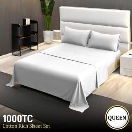 Cotton microfibre 1000TC 4pc Queen sheet set - White