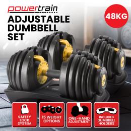 Powertrain 48kg Gen 3 Home Gym Adjustable Dumbbells Weights Gold 