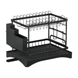 Kitchen 2 Tiers Dish Rack Expandable Drying Drainer Cutlery Holder