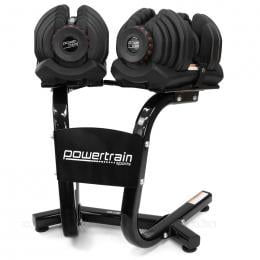 2x 40kg Powertrain Home Gym Adjustable Dumbbells with Stand