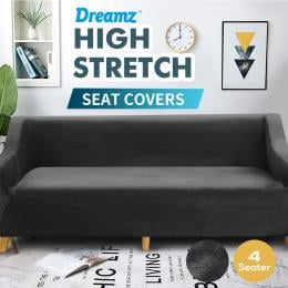 Black 4 Seater Plush Stretch Sofa Cover