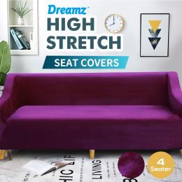 Wine 4 Seater Plush Stretch Sofa Cover