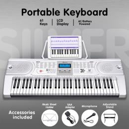 Karrera 61 Keys Electronic Keyboard Piano with Stand - Silver CHJ-61