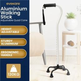 Evekare Adjustable Quad Cane - Silver