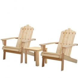 Outdoor Sun Lounge Beach Chairs Table Set Wooden Adirondack Natural