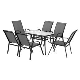 7pc Outdoor Dining Set Table And Chairs Patio Furniture Garden Bistro Set Grey