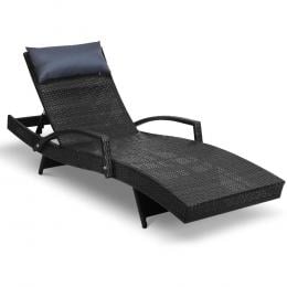 Outdoor Sun Lounge Furniture Day Bed Wicker Pillow Sofa Set Black