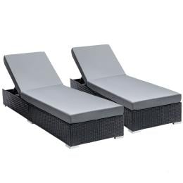 Sun Lounge Wicker Outdoor Furniture Rattan Garden Day Bed Sofa Black