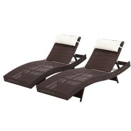 Outdoor Sun Lounge Set Wicker Bed Rattan Patio Furniture Brown