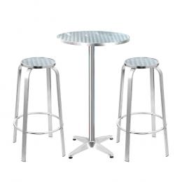 Outdoor Bistro Set Bar Table Stools Aluminium Cafe 3PC Round