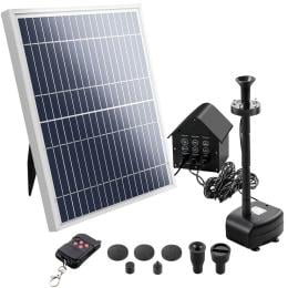 Solar Pond Pump Battery Powered Kit LED Light & Remote 8.8 FT
